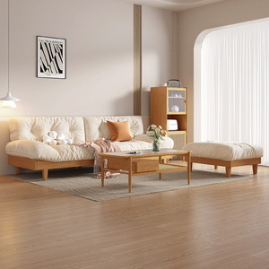 Ensemble de canapés en bois massif crème Rushan, trois places, capitonné, meubles de salon - Product Image 3