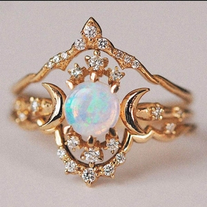 Vintage Moonstone <b>Ring</b> With Diamond Pave Setting Gold Plated Women's Engagement Gemstone <b>Ring</b> - Product Image 2