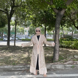 1711# Modest Navy Open Abaya With <b>Sequins</b> Long Sleeve Chiffon Cardigan Islamic Muslim Abayas for Women - Product Image 4