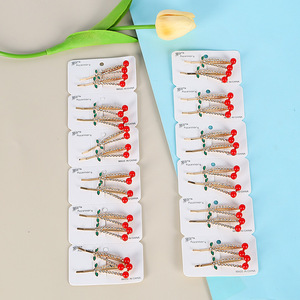 Pinza para el pelo de cereza con diamantes de imitación de 10 cm, pinza de punta para uso diario, accesorio para el cabello - Product Image 2
