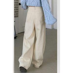 Jeans Crème à Jambes Larges pour Femmes, Mode Luxe Funky, Taille Haute, Coupe Ample, Tissu Écologique, Denim, Taille 26-40 OSCA - Product Image 4