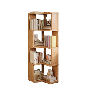 خزانة كتب خشبية حديثة بسيطة مدمجة، رف تخزين مثبت على الحائط أو قائم على الأرض، خزانة تخزين زاوية للمنزل والمعيشة - Product Image 4