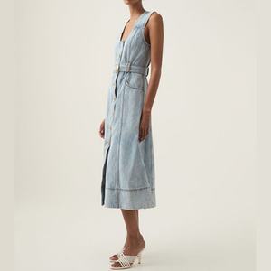 Vestido Midi Vaquero Premium Personalizado para Mujer, Cuello Cuadrado, Botones, Corte Ajustado, Sin Mangas, Vestido Vaquero Ajustado para Mujer - Product Image 2