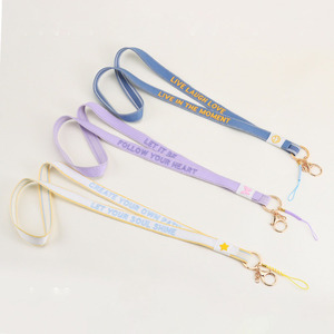 High Quality Promotional Custom Print Embroidered Ribbon Polyester Phone Lanyard Keychain with logo Custom
