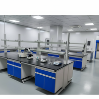 Mesa de Laboratorio Central de Acero y Madera con Estructura en C, Personalizable y Resistente, con Estante para Reactivos, para Laboratorio de Química