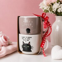 Fournisseur en gros de tasses en céramique mignonnes verres en porcelaine avec motifs de chat et textes d'amour de maman cadeau classique de fête des mères verres