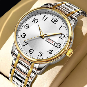 Reloj de hombre con calendario doble, manecillas luminosas, números grandes, cuarzo resistente al agua, estilo empresarial minimalista. - Product Image 1