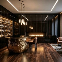 Comptoir de bar en acier inoxydable martelé doré PVD, comptoir de réception de luxe à effet d'ondulation, comptoir d'accueil personnalisé pour restaurant, club