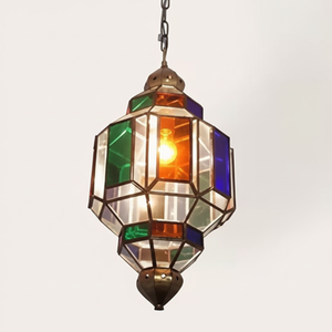 นี่คือโคมไฟโมเสคลูกโลกโมรอคโคขนาดเล็กสีฟ้าสดใสพร้อมโซ่และฐานตกแต่งในราคาขายส่ง - Product Image 1