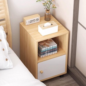 Fondlive Modern Wood Panel Nightstand Bedroom <strong>Bedside</strong> <strong>Table</strong> with <strong>Rolling</strong> Wheels and Storage Cupboard for Living Room or Hotel