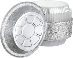 7/8/9 Inch Heavy-Duty Round Aluminum Food Tray Disposable Round Aluminum Foil Pan With Clear Lids