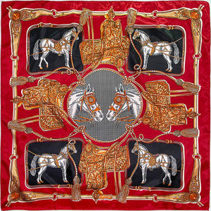 Sciarpa grande quadrata da donna sciarpa in raso di seta stampata cavallo fazzoletto di Design di marca di lusso 90x90cm Bandana sciarpa testa in Malesia - Product Image 4