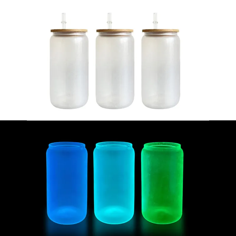 USA warehouse sublimation soda can beer can glass beer glass cold drink glow in dark cups cans