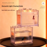 Mini aquarium pour poissons Beta, petit aquarium en acrylique transparent, blocs de construction en plastique pour bureau, aquarium Beta avec lumière pour bureau