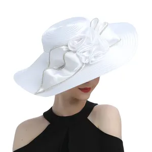 Perfecte Meest Populaire Satijnen Doek Kerkhoed Deluxe Unieke Fotografie Trouwhoed Fancy Formele Bloem Fascinator Hoge Hoed Vrouw