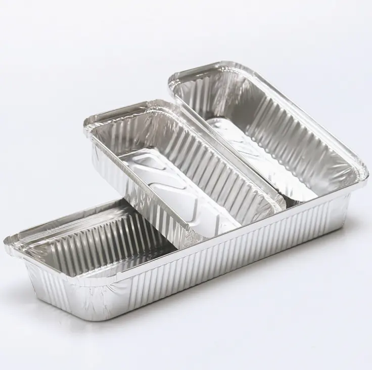 Caja de comida desechable de tamaño personalizado, contenedor de papel de aluminio