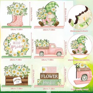 Cross-border <b>Spring</b> Daisy Layered Tray <b>Decoration</b> Farmhouse Wooden Countryside Floral Dwarf Wreath Desktop Sign - Product Image 5