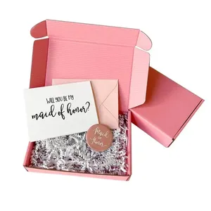Розовые упаковочные коробки, картонные упаковочные коробки, перерабатываемые гофрированные почтовые рассылки, печать на заказ, логотип, коробка для доставки одежды