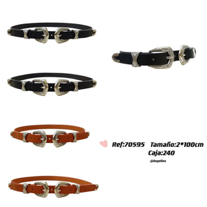 Cintura Angelina in vera pelle da 100 cm con doppia fibbia, stile casual, fibbia argentata, resistente e alla moda - Product Image 2