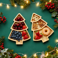 Plateau à apéritifs pour fête de Noël, plateau à collation en bois en forme d'arbre de Noël avec plusieurs compartiments pour noix, fruits, bonbons