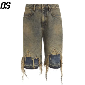 Nouvelle Arrivée <span class=keywords><strong>Short</strong></span> <span class=keywords><strong>en</strong></span> Jean Rétro Délavé Effet Usé Coupe Droite Ample et Déchiré pour Homme Taille Moyenne - Product Image 2