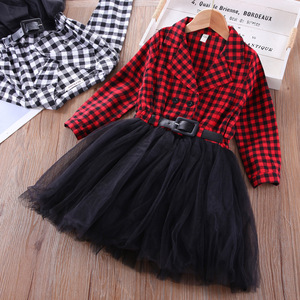 Vestido Navideño para Niña Pequeña, Vestido de Retazos con Estampado de Cuadros de Búfalo, Falda de Tul con Encaje, Vestido de Fiesta para Niños - Product Image 1