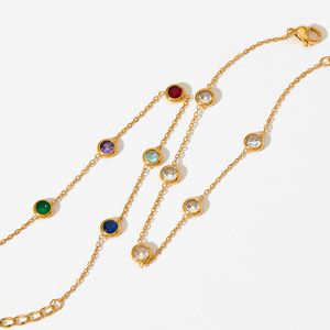 Collar con colgante <span class=keywords><strong>de</strong></span> circón redondo Multicolor a la moda, collar <span class=keywords><strong>de</strong></span> gargantillas <span class=keywords><strong>de</strong></span> acero inoxidable chapado en <span class=keywords><strong>oro</strong></span> sin deslustre - Product Image 3
