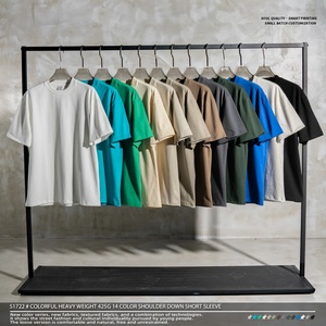 T-shirt surdimensionné pour homme en coton 100% 425G personnalisé avec un design carré luxueux et des épaules tombantes, logo personnalisé - Product Image 2