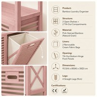 Panier à linge en bambou avec 2 sacs amovibles et étagère supérieure, certifié FSC, pour la maison, la chambre et la buanderie