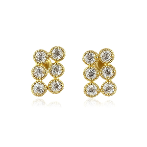 Boucles d'oreilles clous en or E1343 pour femme, zircon rond, serti géométrique, bijoux de mode classiques pour soirée, en alliage métallique - Product Image 1