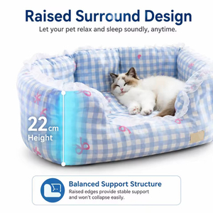 Lace Rectangle <b>Pet</b> Bed Classic Cartoon Cat Dog Bed Gingham Check Plush with Ruffle Trim Raised Surround OEM All Seasons - Product Image 4