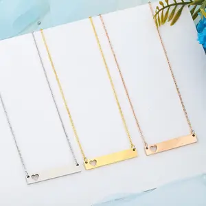 Fashion Gold Stainless Steel Necklace Personalized Bar Dogtags Blank Pendant Necklace Women Love Heart Multilayer Jewelry