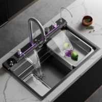 Évier de cuisine numérique intelligent en acier inoxydable nano, noir, à cuve unique, avec cascade, soudé, carré, moderne
