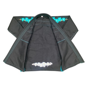 Kimono Negro de BJJ con Bordado Floral Turquesa, Uniforme de Artes Marciales Unisex para Adultos, Ropa Deportiva Transpirable # Uniforme de 60 piezas - Product Image 2