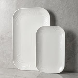 Jiujiuju Vaisselle en gros Grand plateau rectangulaire en porcelaine gaufrée de 14 ''allant au <span class=keywords><strong>micro</strong></span>-ondes Grande assiette de service <span class=keywords><strong>blanche</strong></span> brillante - Product Image 2
