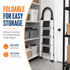 Échelle pliante à 4 marches avec main courante, porte-outils et marches larges antidérapantes, pour la maison, la cuisine et le garage - Stock Pologne - Product Image 6