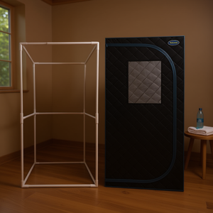 Tente de sauna vapeur portable pleine grandeur noire, alimentée par prise 110V, installation facile, modèle spa à domicile - Product Image 2