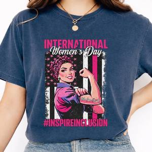 Maglietta per la Giornata Internazionale della Donna, 100% Cotone, Girocollo, Manica Corta, Stampa Casual, Vestibilità Comoda, Primavera-Estate - Product Image 1