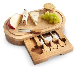 Plateau à fromage en bambou avec tiroir, plateau de service ovale pour fromage et pain - Product Image 5