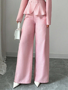 <span class=keywords><strong>Pantaloni</strong></span> <span class=keywords><strong>a</strong></span> vita alta personalizzati rosa <span class=keywords><strong>a</strong></span> gamba larga <span class=keywords><strong>con</strong></span> bottone in vita elegante taglio dritto <span class=keywords><strong>pantaloni</strong></span> <span class=keywords><strong>Palazzo</strong></span> larghi fabbrica all'ingrosso - Product Image 4