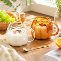 Mug en verre créatif en forme de citrouille avec poignée en forme de feuille, tasse à eau en verre borosilicate transparent, tasse à café et à lait