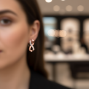 Orecchini a perno E912 in oro rosa da donna, classici con cristalli e strass, gioielli alla moda in lega con incastonatura a canale, taglio rotondo brillante - Product Image 2