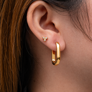 Boucles d'oreilles créoles ovales irrégulières tendance en acier inoxydable 316L plaqué or véritable 18 carats, bijoux <span class=keywords><strong>pour</strong></span> femme, cadeau - Product Image 3