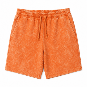 Pantalones Cortos Bermuda de Algodón con Cordón para Hombre, Color Naranja Sólido, Cintura Media, Bolsillos Casuales, Transpirables, Tejidos - Product Image 1
