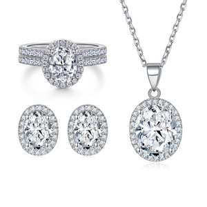 925 Sterling <b>Silver</b> Large CZ Stone Jewelry <b>Set</b>, Gold Plated Zirconia Drop Earrings Necklace <b>Set</b> for Bridal Party - Product Image 1