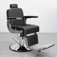 Chaise de barbier hydraulique pliable de luxe, portable, avec structure en métal, revêtement en cuir PU noir, accents chromés, inclinable, pour salon de coiffure
