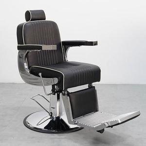 Sillón de Barbería Hidráulico de Lujo en Cuero PU Negro con Detalles Cromados, Sillón Reclinable para Peluquería, Corte de Cabello y Afeitado - Product Image 3
