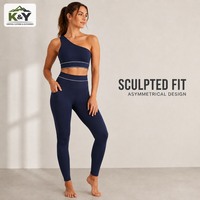 Ensemble de yoga 2 pièces uni pour femme, sans manches, avec short taille haute et leggings sculptants, asymétrique, écologique, pour la gym et l'été