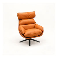 Fauteuil d'appoint moderne orange en tissu rembourré, dossier haut, pivotant, base en métal pour salon ou coin lecture