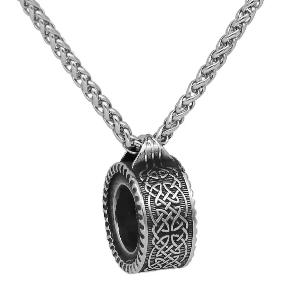 Kalung rantai modis baja tahan karat pasangan Rune Viking minimalis perhiasan desain liontin cincin halus Choker